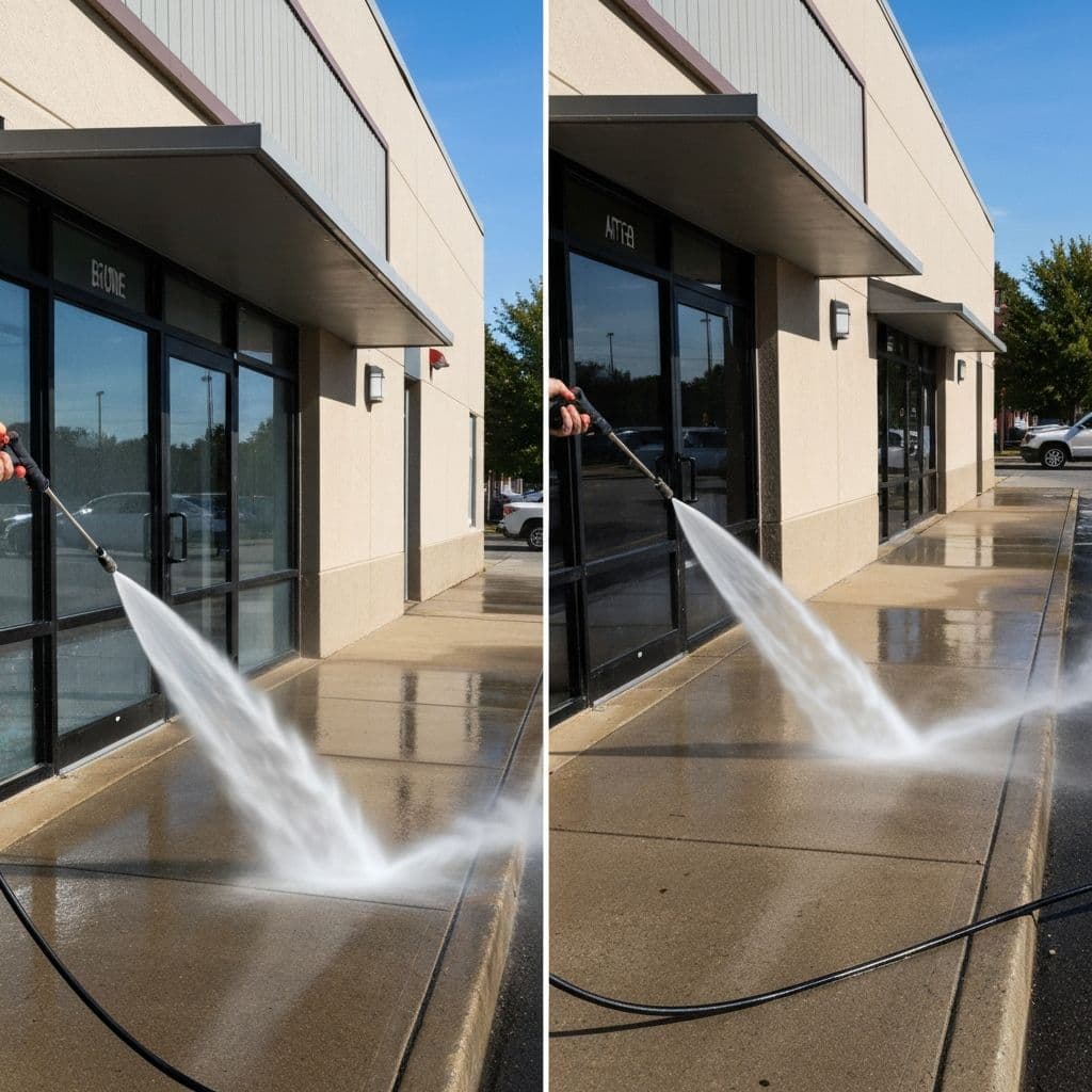 Professional pressure washing service cleaning commercial concrete